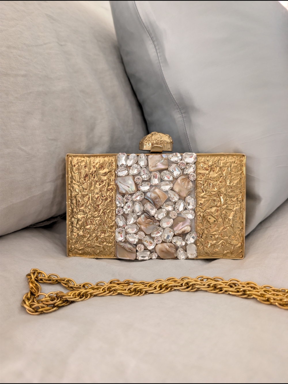 RAMLA Prestige Handmade Mosaic Mother of Pearl Gemstone Clutch Crossbody Bag